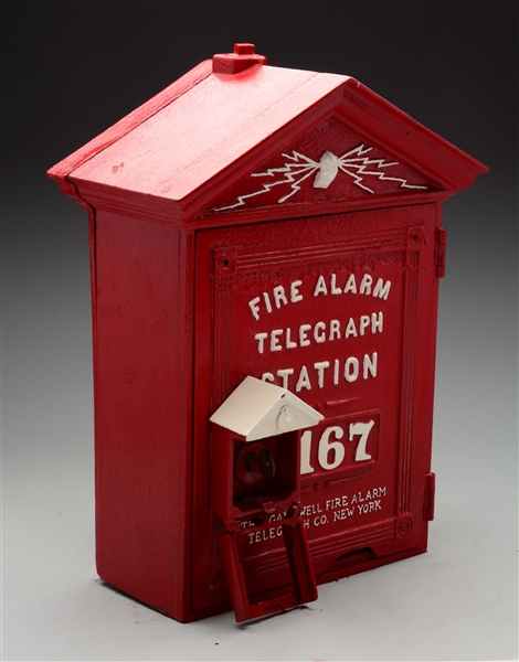 CAST IRON GAMEWELL COTTAGE STYLE FIRE ALARM BOX.