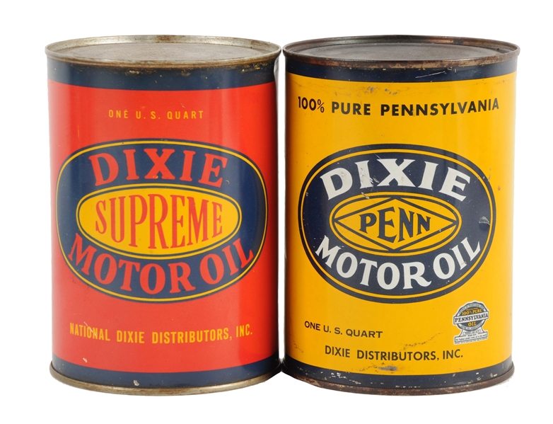 LOT OF 2: DIXIE MOTOR OIL QUART CANS.