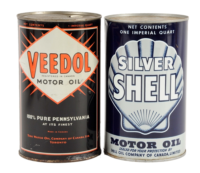 LOT OF 2: VEEDOL & SHELL IMPERIAL QUART OIL CANS.