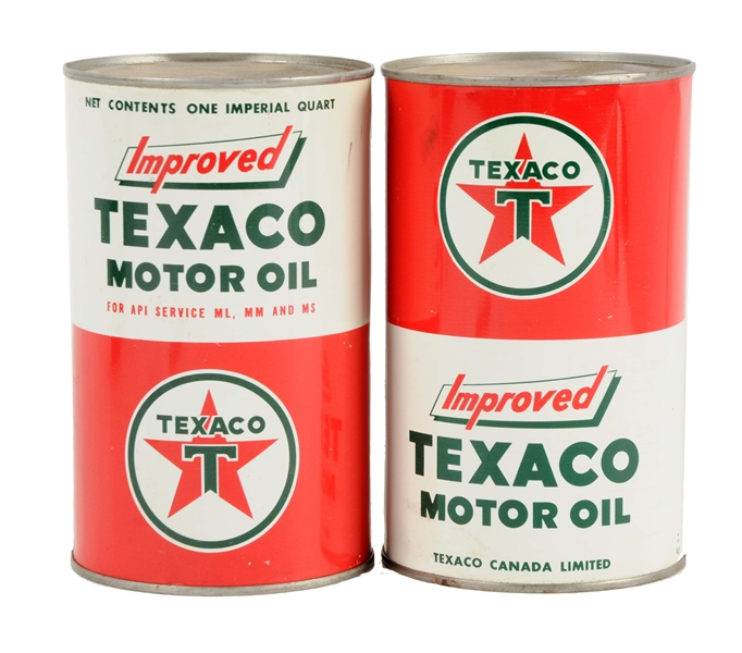 LOT OF 2:  TEXACO IMPROVED IMPERIAL QUART OIL CANS.