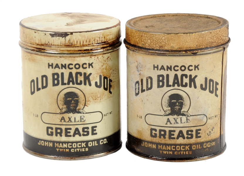 LOT OF 2: HANCOCK OLD BLACK JOE 1LB AXLE GREASE CANS.