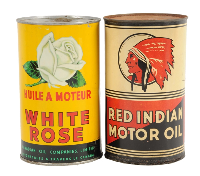 LOT OF 2: RED INDIAN & WHITE ROSE IMPERIAL QUART CANS.