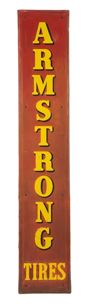 ARMSTRONG TIRES EMBOSSED VERTICAL METAL SIGN.