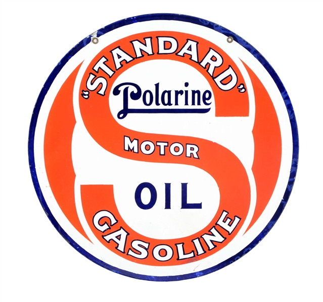 "STANDARD" MOTOR GASOLINE POLARINE OIL PORCELAIN SIGN.