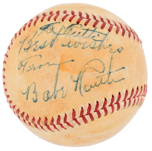 BABE RUTH SINGLED SIGNED BASEBALL PENNED "TO RUTH".