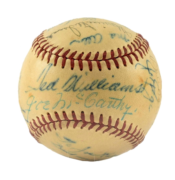 1940S SIGNED BASEBALL WITH TED WILLIAMS, JOE MCCARTHY, & YOGI BERRA.
