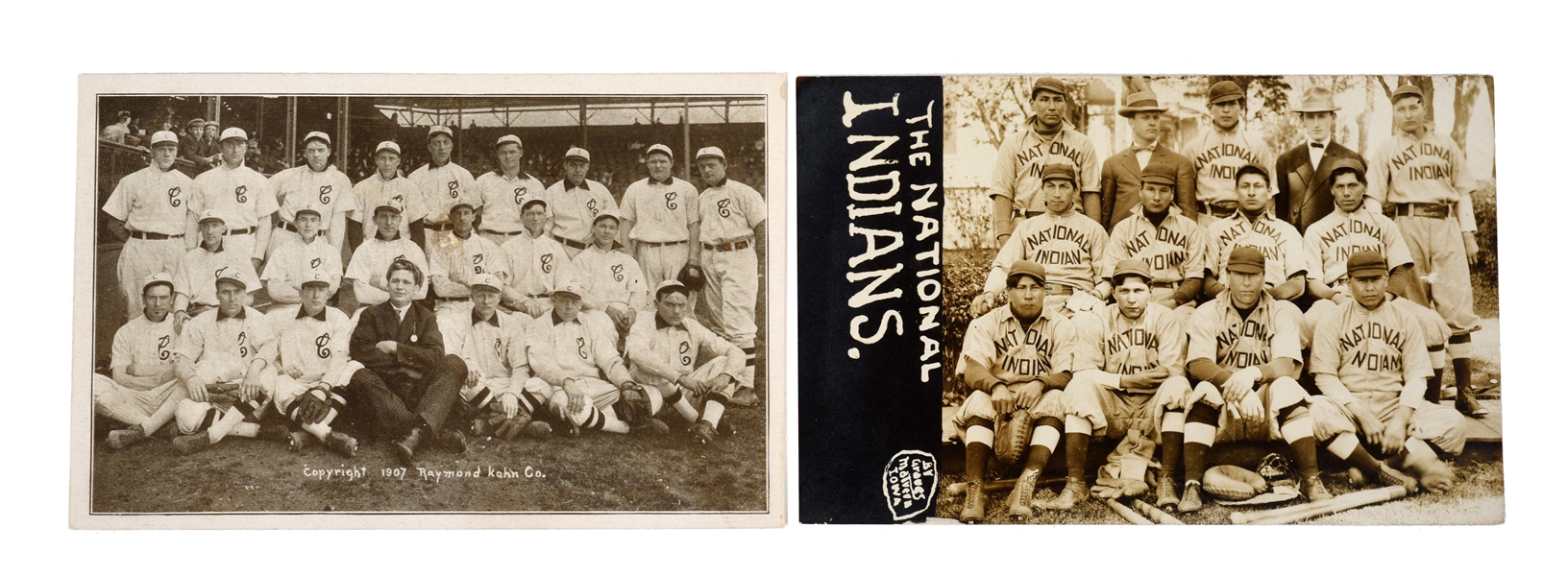 LOT OF 2: CLEVELAND INDIANS & NATIONAL INDIANS POST CARDS.