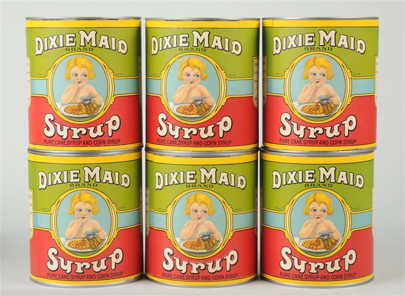 LOT OF 6: DIXIE MAID SYRUP CANS.