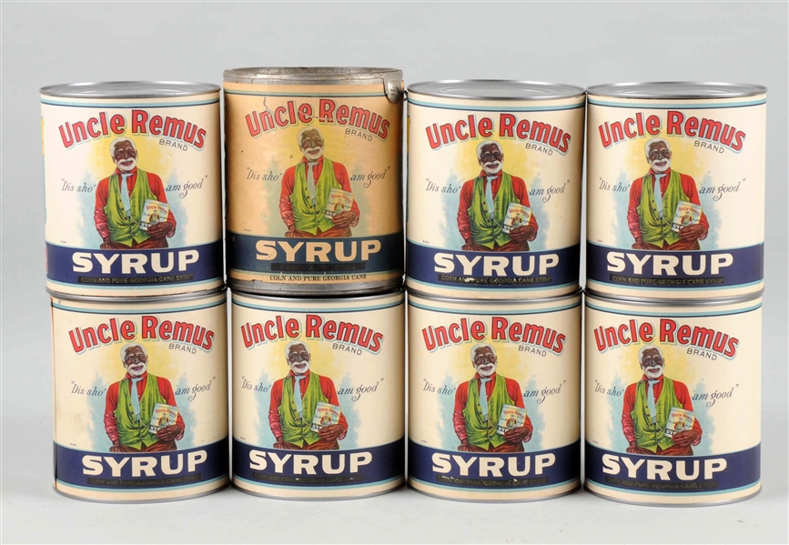 LOT OF 8: UNCLE REMUS SYRUP CANS.