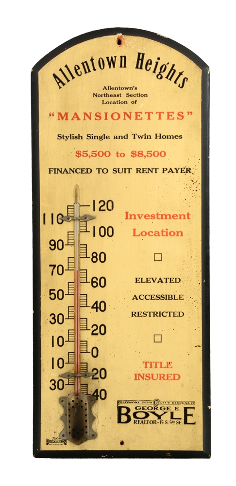 ALLENTOWN HEIGHTS MANSIONETTES WOODEN THERMOMETER.
