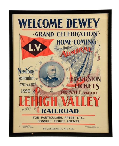 LEHIGH VALLEY RAILROAD WELCOME DEWEY POSTER.