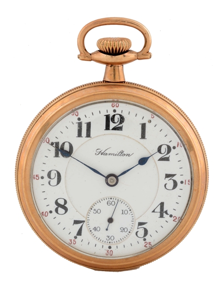 GOLD FILLED HAMILTON OPEN FACE POCKET WATCH. 
