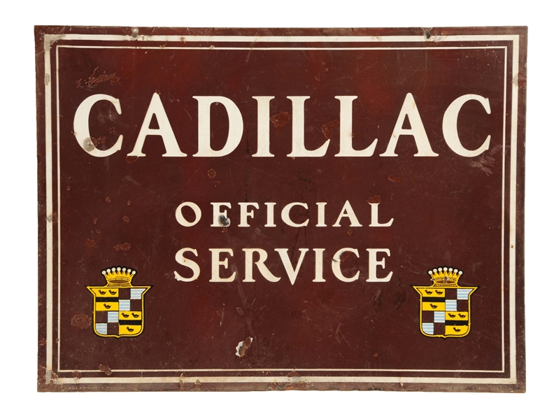 CADILLAC OFFICAL SERVICE W/ CREATS PORCELAIN SIGN.