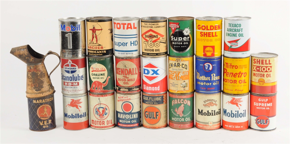 LOT OF 20+: ASSORTED MOTOR OIL CANS.