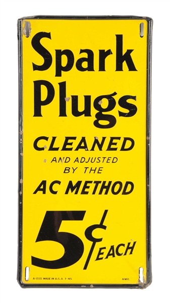 AC SPARK PLUG CLEANED EMBOSSED EDGE METAL SIGN.