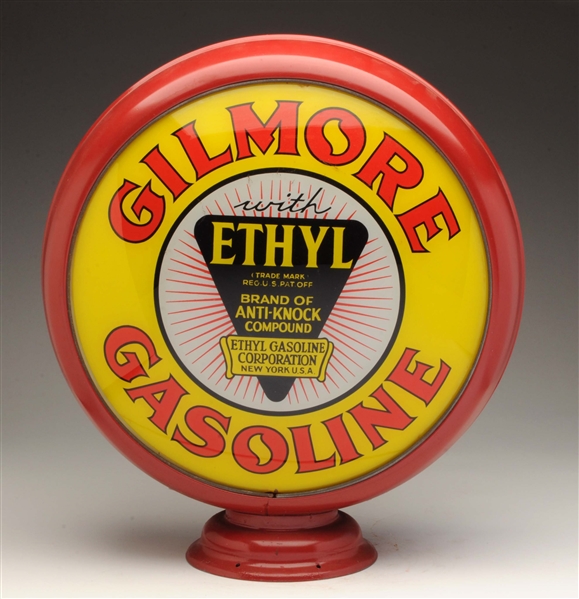 GILMORE GASOLINE W/ ETHYL LOGO SINGLE GLOBE LENS.