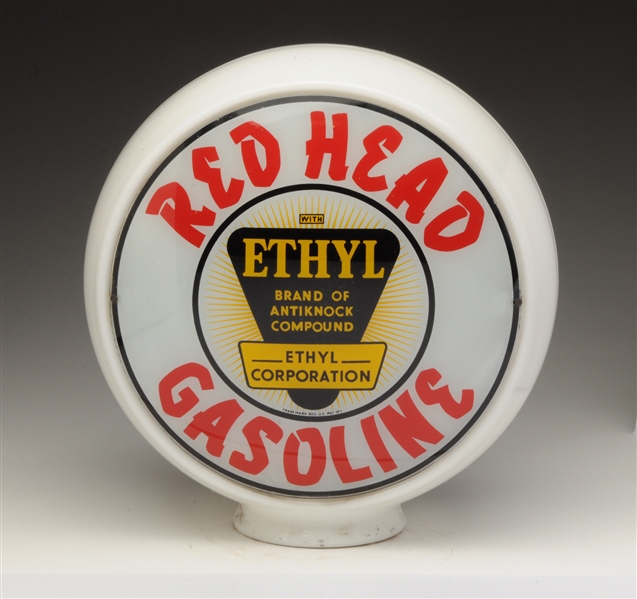 RED HEAD GASOLINE W/ ETHYL LOGO GLOBE LENSES.