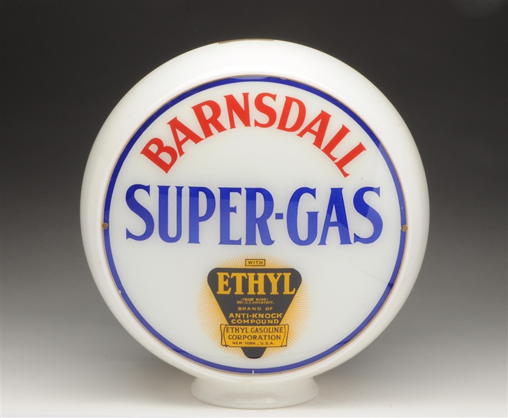 BARNSDALL SUPER-GAS W/ETHYL LOGO 13-1/2" GLOBE LENSES.