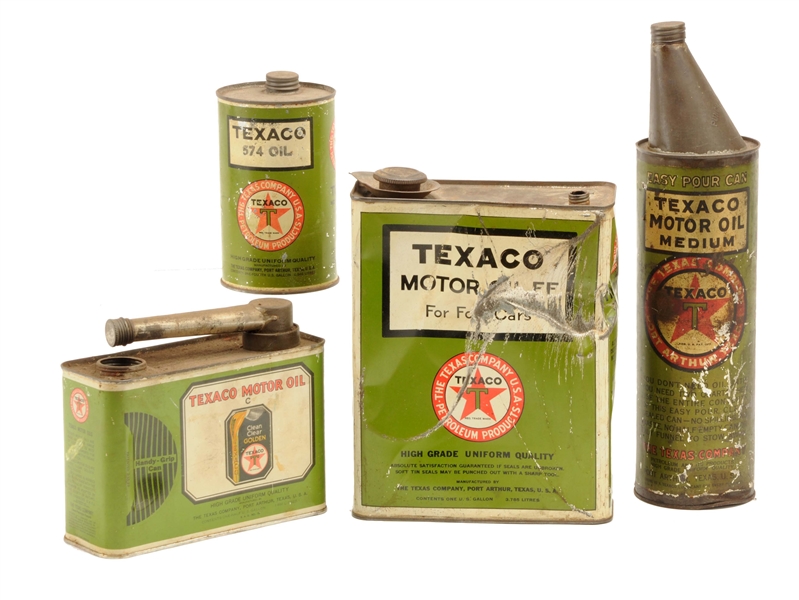 LOT OF 4:  TEXACO MOTOR OIL METAL CANS.