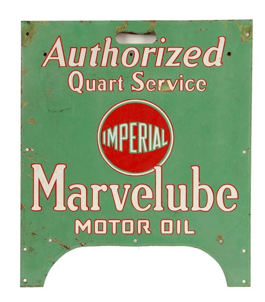 MARVELUBE MOTOR OIL AUTHORIZED QUART SERVICE PORCELAIN SIGN.