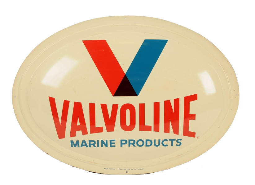 VALVOLINE MARINE PRODUCTS OVAL CONVEXED METAL SIGN.