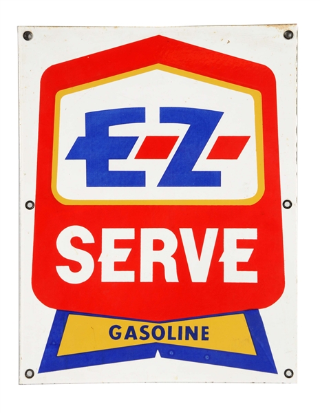 E-Z SERVE GASOLINE PORCELAIN SIGN.