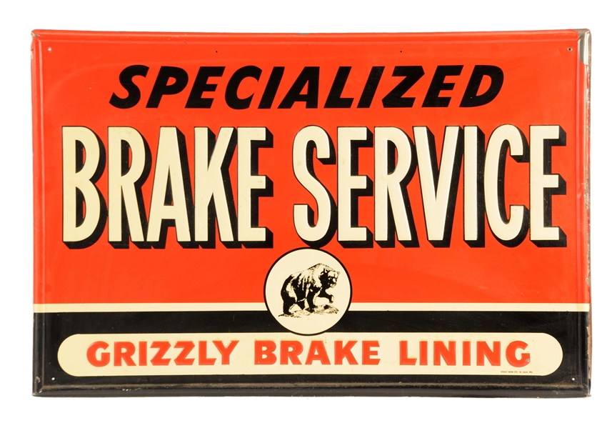 GRIZZLY BRAKE LINING EMBOSSED METAL SIGN.