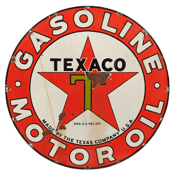 TEXACO GASOLINE MOTOR OIL PORCELAIN SIGN.