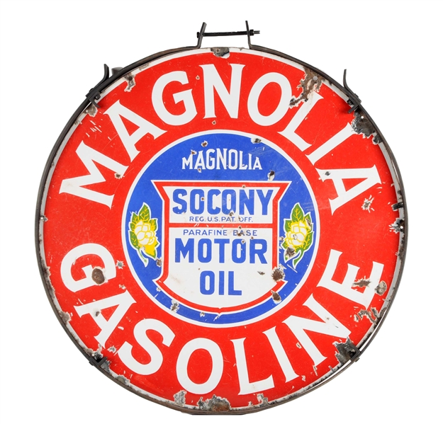 MAGNOLIA GASOLINE SOCONY MOTOR OIL PORCELAIN SIGN.