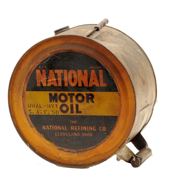 NATIONAL MOTOR OIL FIVE GALLON ROCKER CAN.