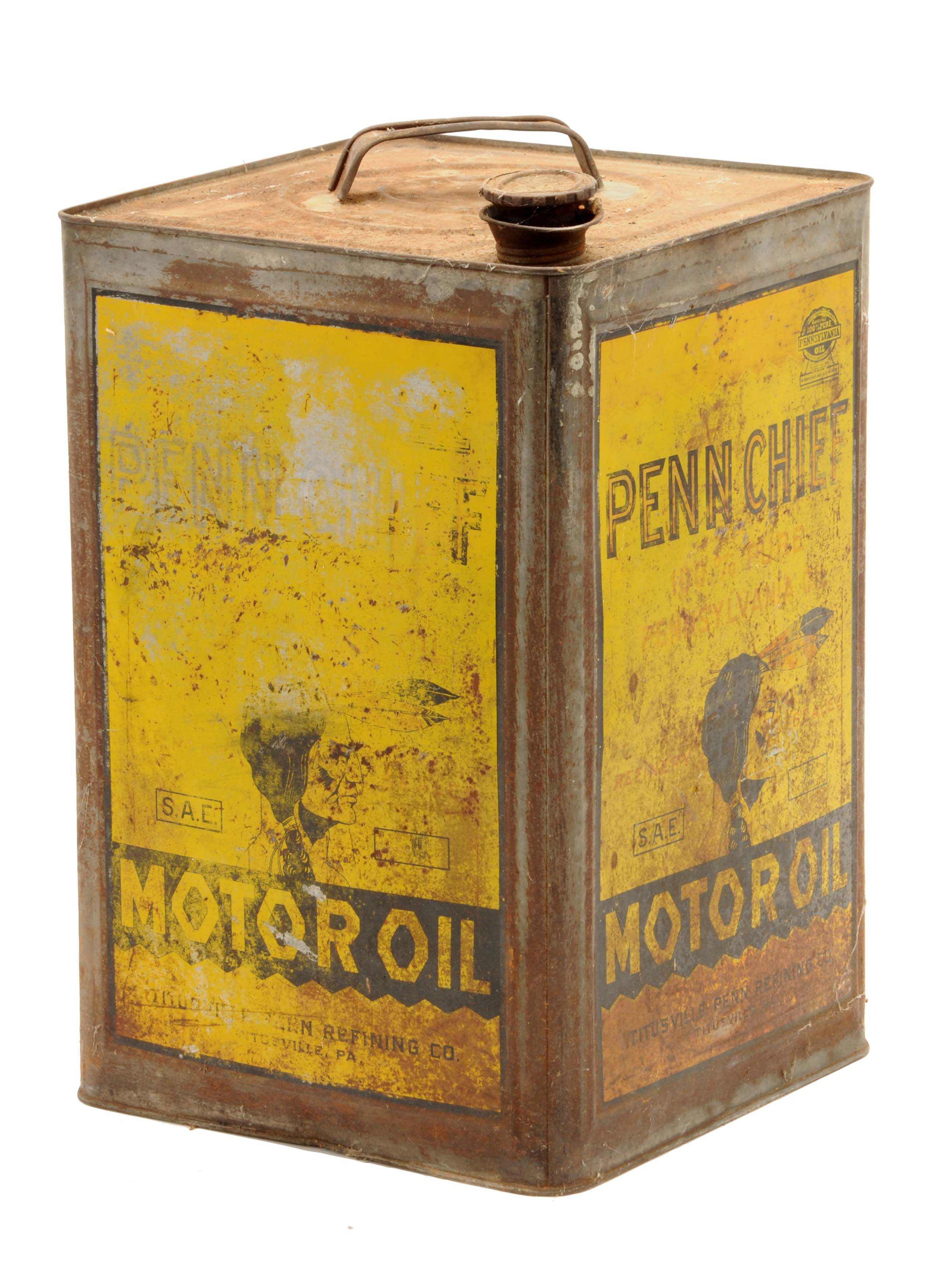 Lot Detail - PENN CHIEF MOTOR OIL FIVE GALLON SQUARE CAN.