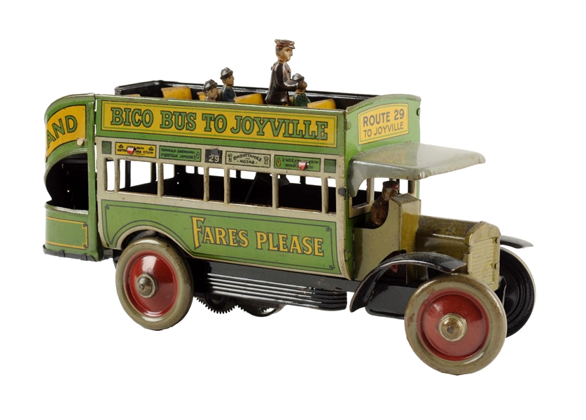 GERMAN DISTLER TIN LITHO WIND UP BICO BUS TO JOYVILLE. 