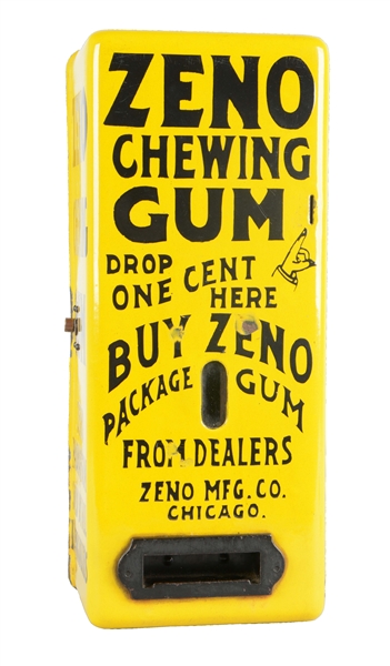 1¢ ZENO CHEWING GUM YELLOW PORCELAIN VENDING MACHINE.