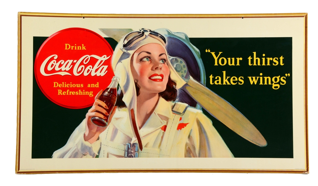 COKE AVIATOR GIRL CARDBOARD POSTER. 