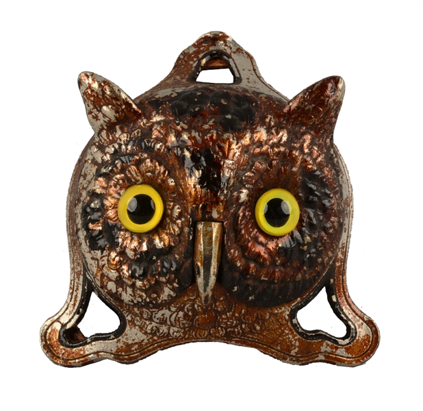CAST IRON FIGURAL OWL HOTEL BELL.