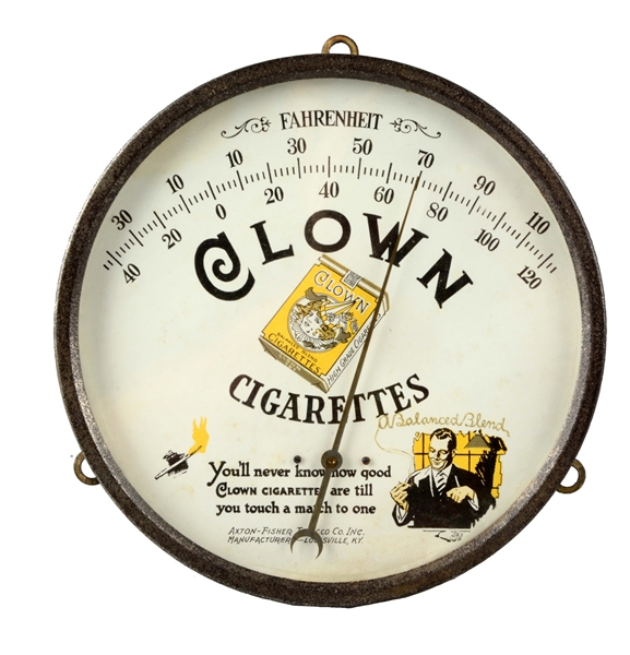 CLOWN CIGARETTES ADVERTISING THERMOMETER. 
