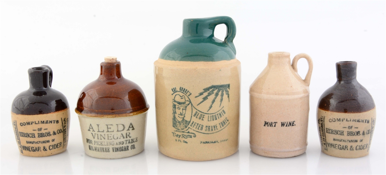 LOT OF 5: SMALL ASSORTED EARLY JUGS. 