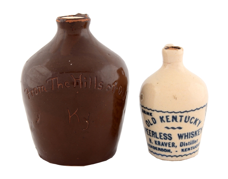 LOT OF 2: SMALL EARLY WHISKEY JUGS. 