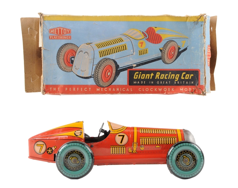 ENGLISH METTOY TIN LITHO WIND UP RACING CAR. 