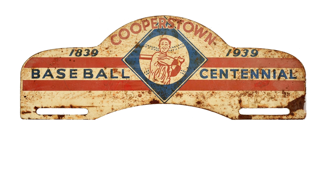 1839-1939 COOPERSTOWN BASEBALL CENTENNIAL LICENSE PLATE TOPPER. 