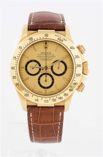 ROLEX DAYTONA ON A STRAP WITH 18K YELLOW GOLD CLASP
