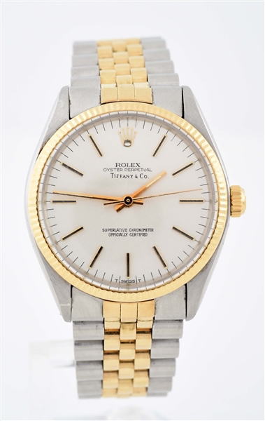 ROLEX OYSTER PERPETUAL SIGNED "TIFFANY & CO" TWO TONE WITH JUBILEE BRACELET REF 1005