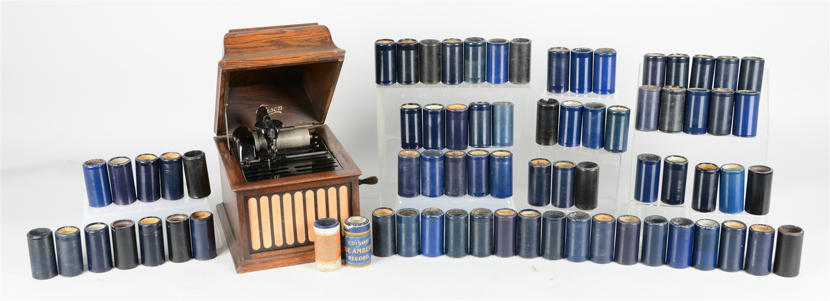 EDISON AMBEROLA MODEL 30 CYLINDER PHONOGRAPH WITH 73 CYLINDERS.