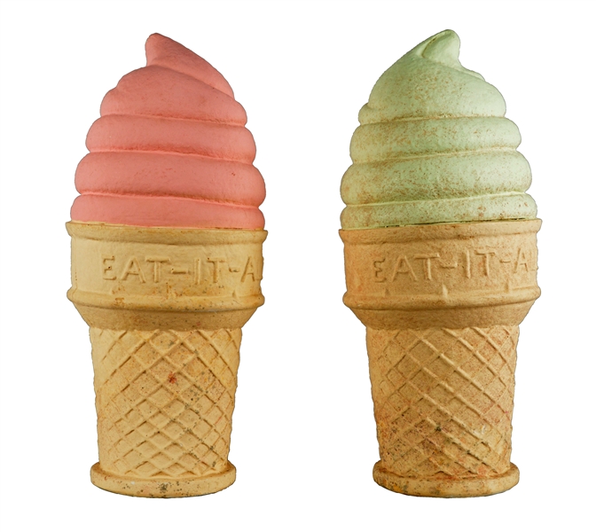 LOT OF 2: FIGURAL EAT-IT-ALL ICE CREAM CONE DISPLAYS.