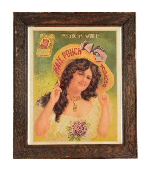 MAIL POUCH TOBACCO ADVERTISING LITHOGRAPH IN FRAME.