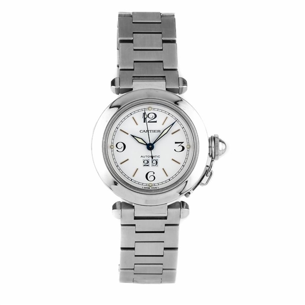 CARTIER STAINLESS STEEL PASHA C LARGE DATE W31044M7.