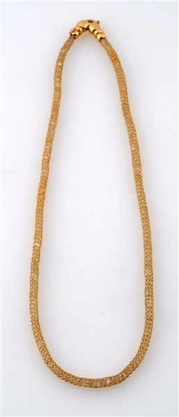 14K YELLOW GOLD NECKLACE W/ CRYSTALS IN WOVEN GOLD CHAIN. 
