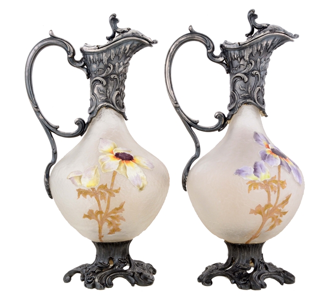 PAIR OF FRENCH CAMEO GLASS EWERS.