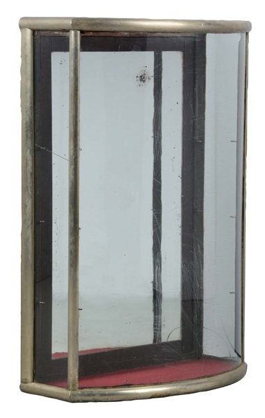 DISPLAY CASE W/ CURVED FRONT GLASS.