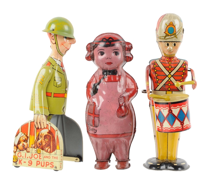 LOT OF 3: AMERICAN MADE TIN LITHO WIND-UP TOYS. 